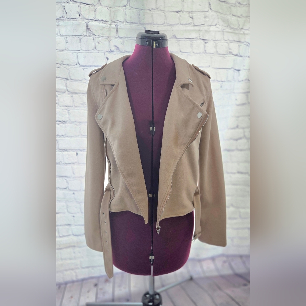Stoosh Light Pink/blush Faux Leather Jacket Asymmetrical Zipper Fitted